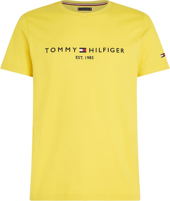 Żółty t-shirt Tommy Hilfiger z bawełny z krótkim rękawem