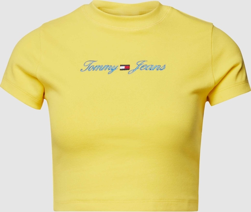 Żółty t-shirt Tommy Jeans z krótkim rękawem w młodzieżowym stylu z bawełny