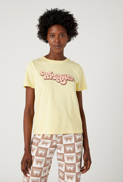 Żółty t-shirt Wrangler w młodzieżowym stylu z okrągłym dekoltem