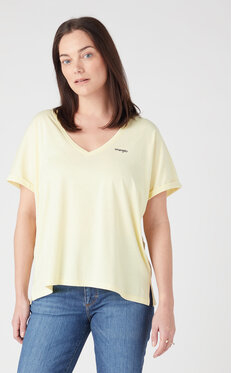 Żółty t-shirt Wrangler z dekoltem w kształcie litery v z krótkim rękawem