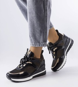 Czarne buty sportowe Venezia w sportowym stylu z płaską podeszwą sznurowane