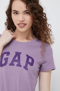 Fioletowy t-shirt Gap z okrągłym dekoltem z bawełny
