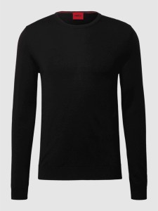 Czarny sweter Hugo Boss w stylu casual z okrągłym dekoltem z wełny