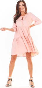 Różowa sukienka Awama z długim rękawem mini