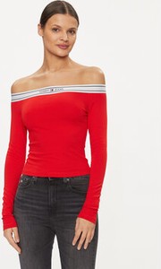 Czerwona bluzka Tommy Jeans w stylu casual z okrągłym dekoltem z długim rękawem