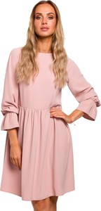 Różowa sukienka MOE z długim rękawem mini w stylu casual