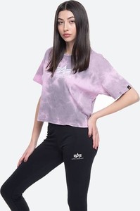Różowa bluzka Alpha Industries z okrągłym dekoltem z krótkim rękawem