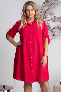 Czerwona sukienka KARKO w stylu casual szmizjerka z dekoltem w kształcie litery v