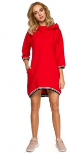 Czerwona sukienka MOE mini z bawełny z długim rękawem