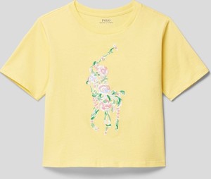 Żółta bluzka dziecięca POLO RALPH LAUREN z krótkim rękawem dla dziewczynek z bawełny