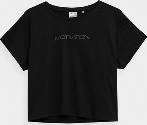 Czarny t-shirt 4F z krótkim rękawem z bawełny z okrągłym dekoltem
