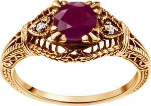Wiktoriańska - Biżuteria Yes Pierścionek złoty z rubinem i diamentami - Kolekcja Wiktoriańska