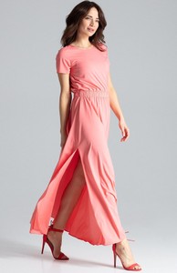 Różowa sukienka LENITIF z krótkim rękawem maxi