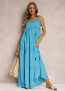 Niebieska sukienka Renee maxi z dekoltem w kształcie litery v na ramiączkach