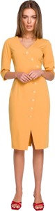 Żółta sukienka Stylove z długim rękawem ołówkowa
