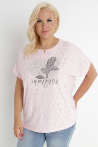 Różowy t-shirt born2be z krótkim rękawem z nadrukiem w stylu klasycznym