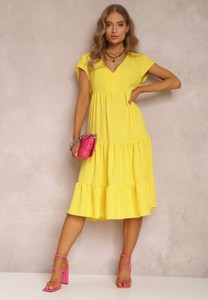 Żółta sukienka Renee z tkaniny z krótkim rękawem w stylu casual