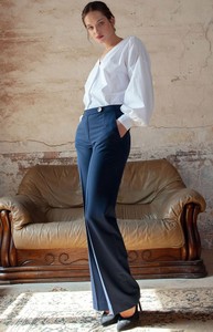 Granatowe spodnie Makover w stylu retro