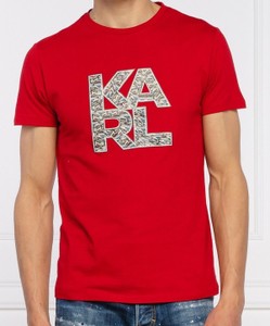 Czerwony t-shirt Karl Lagerfeld z krótkim rękawem z bawełny