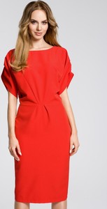 Czerwona sukienka MOE z okrągłym dekoltem ołówkowa midi