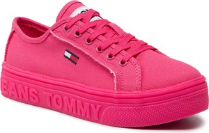 Różowe trampki Tommy Jeans sznurowane