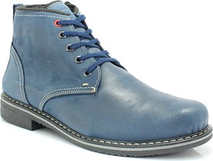 Niebieskie buty zimowe Kent ze skóry sznurowane w stylu casual