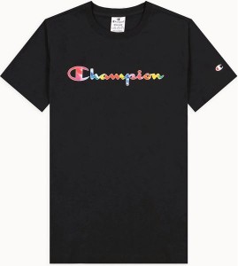 Czarny t-shirt Champion w sportowym stylu z bawełny z okrągłym dekoltem