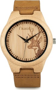 Zegarek drewniany Niwatch NATURE na skórzanym pasku - deer - 45mm