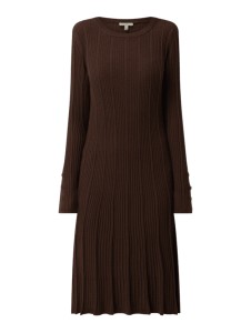 Brązowa sukienka Esprit z okrągłym dekoltem mini z długim rękawem