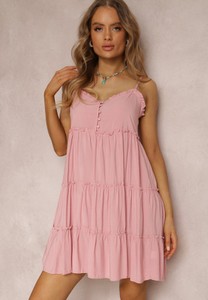 Różowa sukienka Renee na ramiączkach mini z dekoltem w kształcie litery v