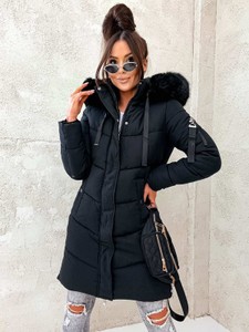 Czarny płaszcz Olika w stylu casual z kapturem
