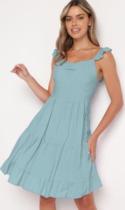 Niebieska sukienka born2be z okrągłym dekoltem w stylu casual mini