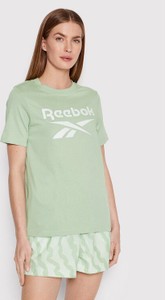 Zielony t-shirt Reebok z okrągłym dekoltem z krótkim rękawem w sportowym stylu