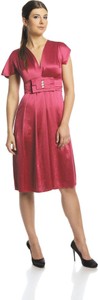 Czerwona sukienka Fokus w stylu glamour kopertowa z krótkim rękawem