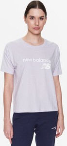 Fioletowy t-shirt New Balance w sportowym stylu z krótkim rękawem