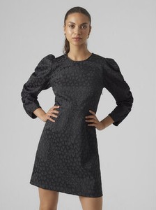 Czarna sukienka Vero Moda z okrągłym dekoltem mini z długim rękawem
