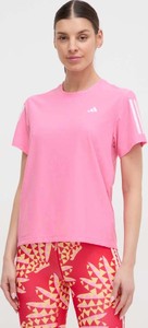 Różowy t-shirt Adidas Performance w sportowym stylu z okrągłym dekoltem