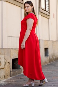 Czerwona sukienka KARKO z dekoltem w kształcie litery v maxi z tkaniny