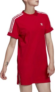Czerwona sukienka Adidas mini z krótkim rękawem w sportowym stylu