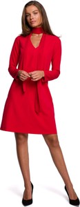 Czerwona sukienka Style z długim rękawem mini z tkaniny