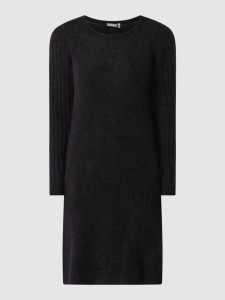 Czarna sukienka Fransa z długim rękawem z okrągłym dekoltem mini