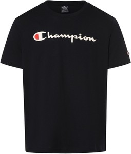 Czarny t-shirt Champion z krótkim rękawem z bawełny z nadrukiem