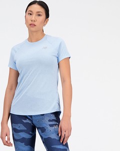 Niebieski t-shirt New Balance z krótkim rękawem z okrągłym dekoltem w sportowym stylu
