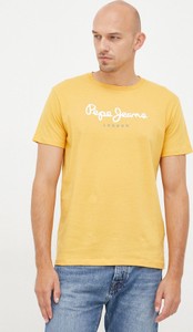 Żółty t-shirt Pepe Jeans z bawełny z nadrukiem w młodzieżowym stylu