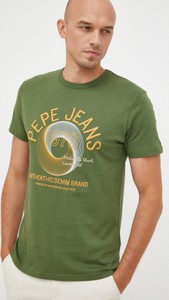Zielony t-shirt Pepe Jeans z krótkim rękawem w młodzieżowym stylu z bawełny