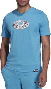 Niebieski t-shirt Adidas z dresówki z krótkim rękawem