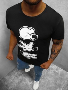 Czarny t-shirt Ozonee w młodzieżowym stylu z krótkim rękawem z nadrukiem