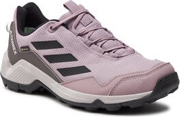 Różowe buty trekkingowe Adidas sznurowane z goretexu z płaską podeszwą