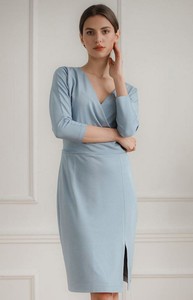 Niebieska sukienka LENITIF z długim rękawem w stylu casual