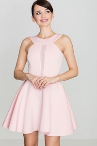 Różowa sukienka LENITIF rozkloszowana z okrągłym dekoltem